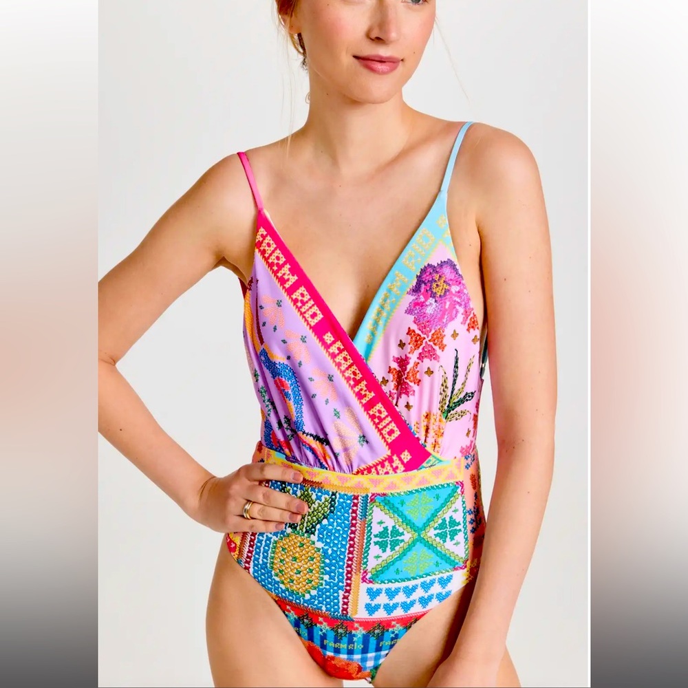 Farm Rio Summer Stitches One Piece
Swimsuit, NWOT size Small